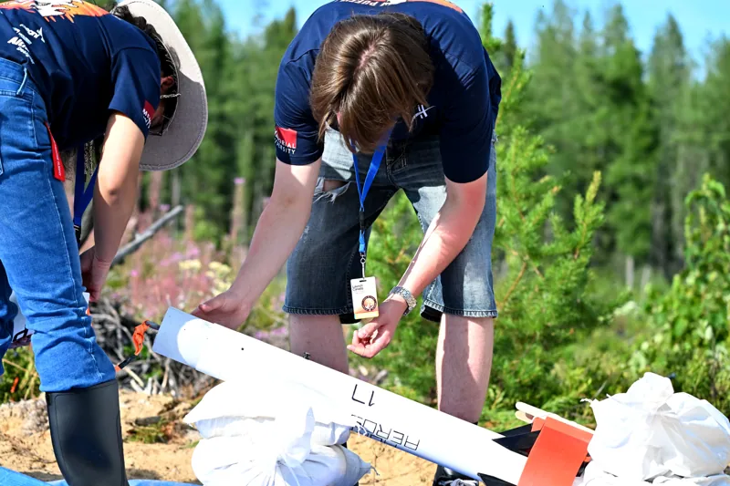 Team member preparing a section of Puffin-1 outdoors